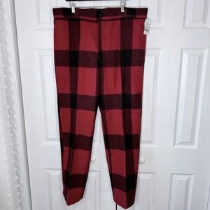 Johnson Woolen Mills Pants Mens 42x32 NWT Wool Buffalo Plaid Red Black Hunting